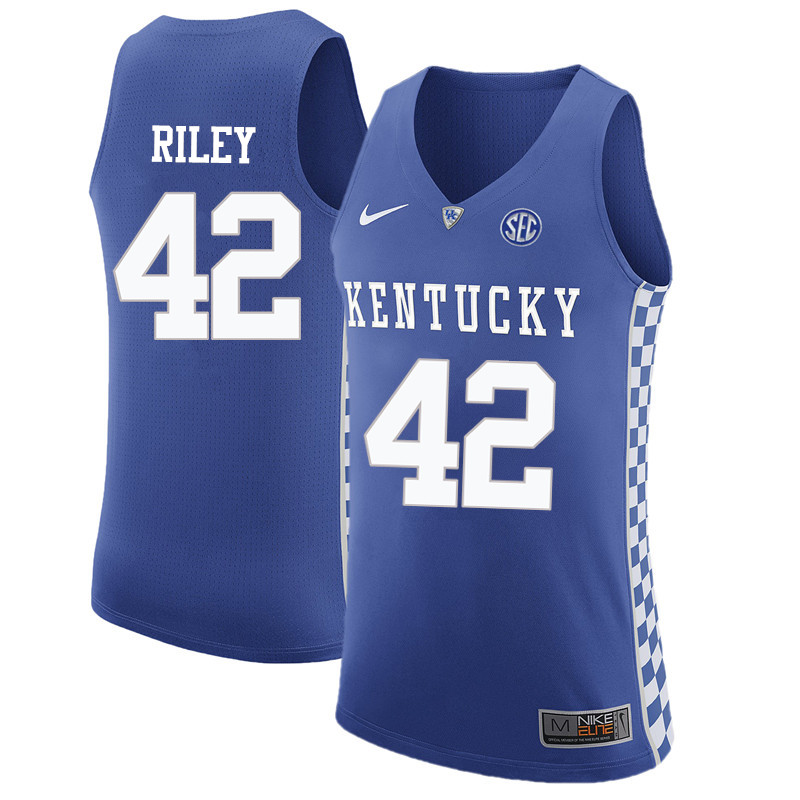 Men Kentucky Wildcats #42 Pat Riley College Basketball Jerseys-Blue